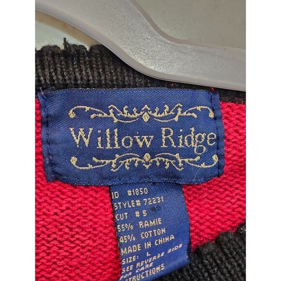 Willow Ridge Large Vintage 90's Rosebud Crochet Cardigan Sweater Red Cottagecore - Picture 8 of 12